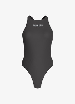 Calvin Klein Dames Badpak met logo in de kleur Zwart