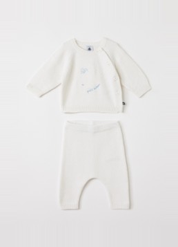 Petit Bateau Jongens Set van grofgebreid vest en broek in de kleur Gebroken wit, maat: 3M=62
