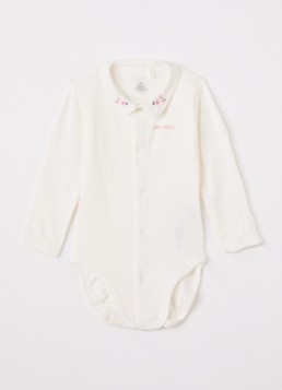 Petit Bateau Meisjes Romper met borduring in de kleur Gebroken wit, maat: 18M=80