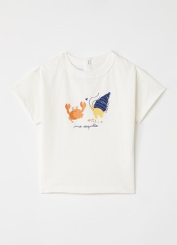 Petit Bateau Jongens T-shirt met print in de kleur Gebroken wit, maat: 24M=86