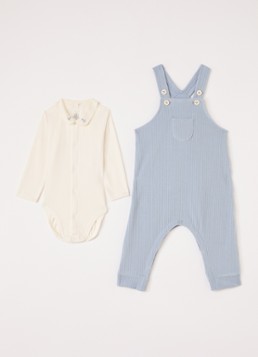 Petit Bateau Meisjes Set van romper met tuinbroek 2-delig in de kleur Blauw, maat: 1M=62