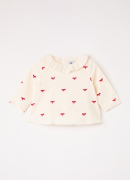 Petit Bateau Meisjes Tuniek van corduroy met borduring en volant in de kleur Gebroken wit, maat: 6M=68
