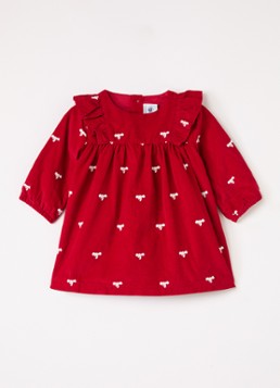 Petit Bateau Meisjes Jurk van corduroy met borduring en volant in de kleur Rood, maat: 18M=80