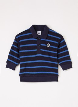 Petit Bateau Jongens Trui van badstof met streepprint en polokraag in de kleur Donkerblauw, maat: 36M=92