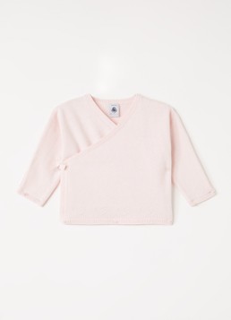 Petit Bateau Meisjes Fijngebreid vest met overslag in de kleur Lichtroze, maat: 1M=62