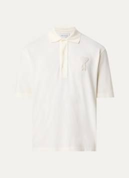 AMI Paris Heren Regular fit polo van piqué katoen met logoborduing in de kleur Naturel, maat: L