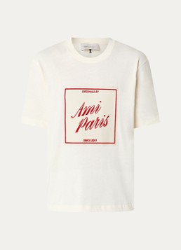 AMI Paris Heren T-shirt met flock logoprint in de kleur Naturel, maat: XL