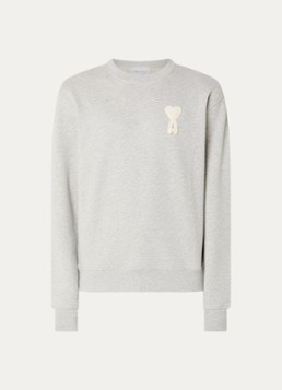 AMI Paris Heren Sweater met logoborduring in de kleur Grijsmele, maat: S