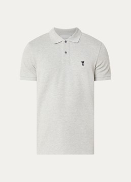 AMI Paris Heren Regular fit polo van piqué katoen met logoborduring in de kleur Lichtgrijs, maat: S