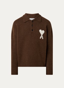 AMI Paris Heren Grofgebreide pullover in wolblend met logo in de kleur Bruin, maat: XL