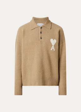 AMI Paris Heren Grofgebreide pullover in wolblend met logo in de kleur Beige, maat: S