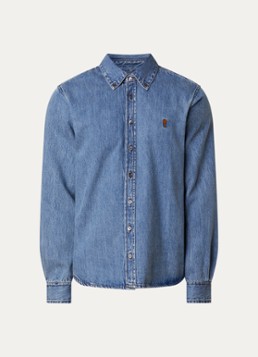 AMI Paris Heren Regular fit overhemd van denim met logo in de kleur Indigo, maat: XL
