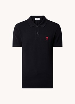 AMI Paris Heren Regular fit polo van piqué katoen met logo in de kleur Zwart, maat: S