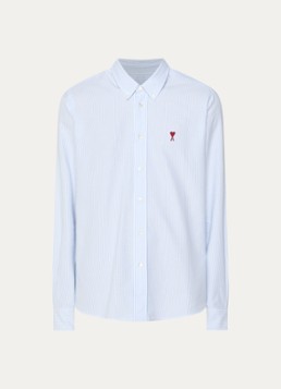 AMI Paris Heren Regular fit overhemd met logo in de kleur Lichtblauw, maat: XL