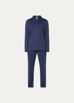 Hanro Dames Pyjamaset van satijn in de kleur Donkerblauw, maat: XL