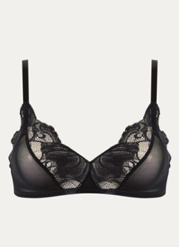 Hanro Dames Lysia voorgevormde bralette van mesh met kant in de kleur Zwart, maat: S