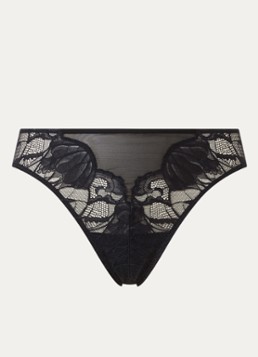 Hanro Dames Lysia tanga van kant met mesh in de kleur Zwart, maat: L