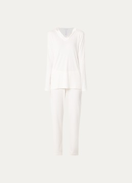 Hanro Dames Tyra pyjamaset van katoen in de kleur Creme, maat: S