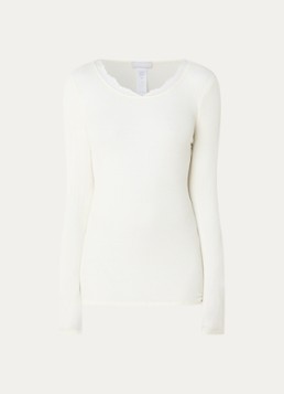 Hanro Dames Fijngebreide top in zijdeblend met details van kant in de kleur Gebroken wit, maat: L