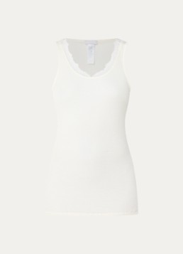 Hanro Dames Singlet in zijdeblend met details van kant in de kleur Gebroken wit, maat: S