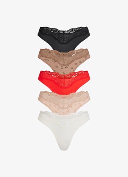 SKIMS Dames Fits Everybody Lace Dipped string in 5-pack in de kleur Sketched Hearts, maat: XL