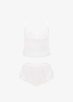 SKIMS Dames Romance pyjamaset van zijde met details van kant in de kleur Ivoor, maat: S