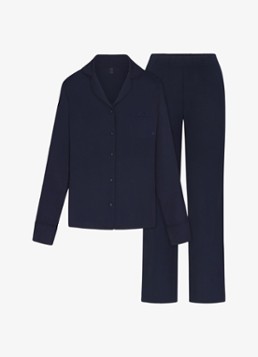 SKIMS Dames Skims Sleep pyjamaset met logoborduring in de kleur Donkerblauw, maat: S