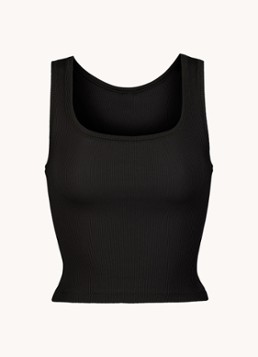 SKIMS Dames Cotton Rib cropped tanktop met ribstructuur in de kleur Zwart, maat: XXL