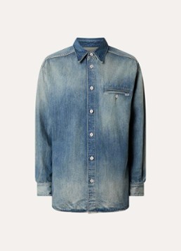 MM6 Heren Regular fit overhemd van denim met borstzak in de kleur Staalblauw, maat: 50