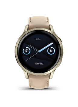Garmin Dames Venu 4 smartwatch 41 MM, met siliconen en lederen band in de kleur Goud, maat: 41 mm