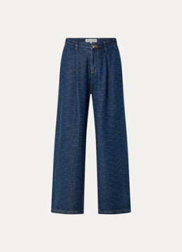 MUNTHE Dames Ronan high waist wide leg jeans met logoprint en donkere wassing in de kleur Indigo, maat: 36
