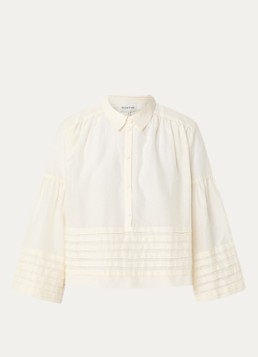 MUNTHE Dames Rosalin tuniek met trompetmouw en polokraag in de kleur Ivoor, maat: 38