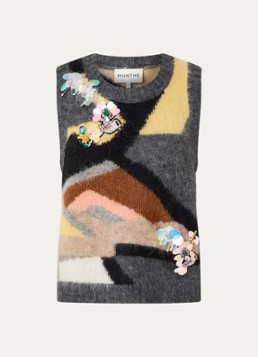 MUNTHE Dames Rubble grofgebreide spencer met strass in de kleur Donkergrijs, maat: 38