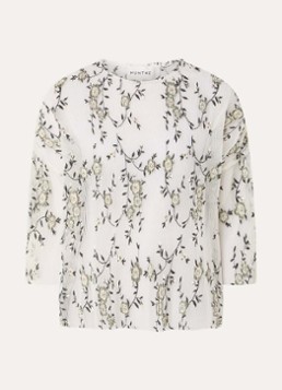 MUNTHE Dames Baltazar semi-transparante top met bloemborduring en plissé in de kleur Gebroken wit, maat: 36
