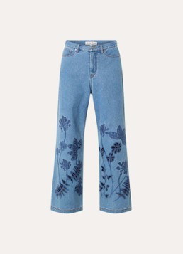 MUNTHE Dames Ecube high waist wide leg jeans met borduring en opengewerkt dessin in de kleur Indigo, maat: 36