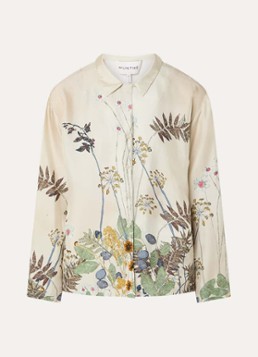 MUNTHE Dames Faiza blouse van satijn met bloemenprint in de kleur Lindegroen, maat: 38