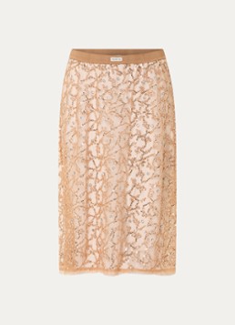 MUNTHE Dames Ninia semi-transparante midi rok met strass in de kleur Lichtbruin, maat: 36