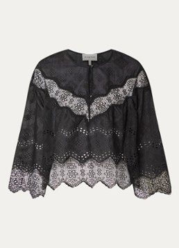 MUNTHE Dames Valiance semi-transparante tuniek met borduring en details van kant in de kleur Zwart, maat: 36