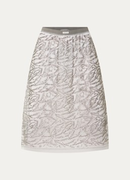 MUNTHE Dames Vatosha semi-transparante midi rok van mesh met strass en pailletten in de kleur Zilver, maat: 40