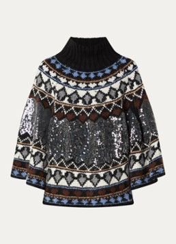 MUNTHE Dames Verst grofgebreide poncho met pailletten en ingebreid patroon in de kleur Zwart, maat: S