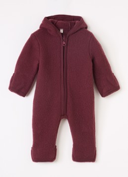 Huttelihut Meisjes Babypak van wol met capuchon in de kleur Bordeauxrood, maat: 74
