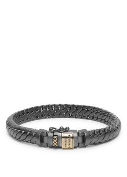 Buddha to Buddha Dames Ben XS schakelarmband van zilver met detail van 14 karaat geelgoud in de kleur Donkergrijs