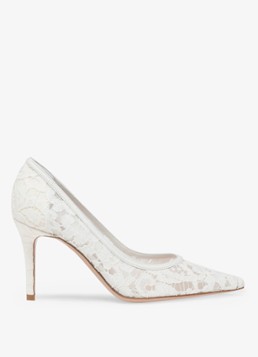 Gianvito Rossi Dames Claudia 85 pump van suède met kant in de kleur Wit