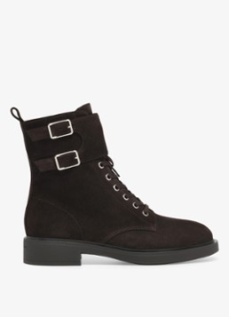 Gianvito Rossi Dames Ripley biker boot van suède in de kleur Donkerbruin