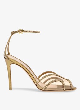 Gianvito Rossi Dames Isabel sandalette met suède details en strass in de kleur Goud