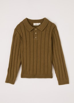 Lil 'Atelier Jongens NMMLomon grofgebreide polo in de kleur Zand, maat: 104