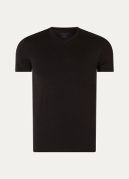 Falke Heren T-shirt in wolblend met V-hals in de kleur Zwart, maat: XXL