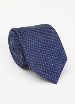 Profuomo Heren Stropdas van zijde met stippenprint in de kleur Donkerblauw, maat: OS