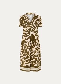 Xandres Dames Kirania midi jurk in linnenblend met print in de kleur Bronsgroen