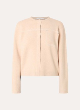Xandres Dames Alania fijngebreid vest met print in de kleur Creme
